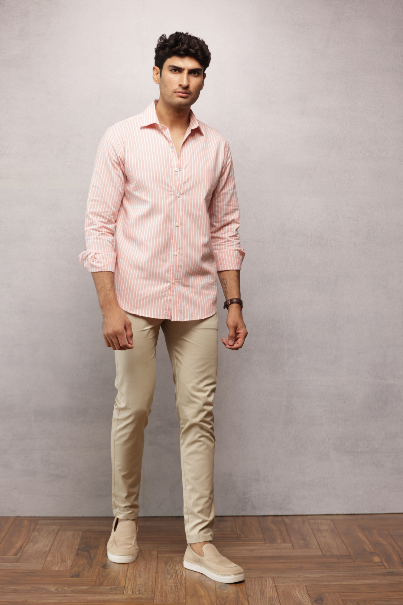 Button Down Oxford Striped Shirt - Peach