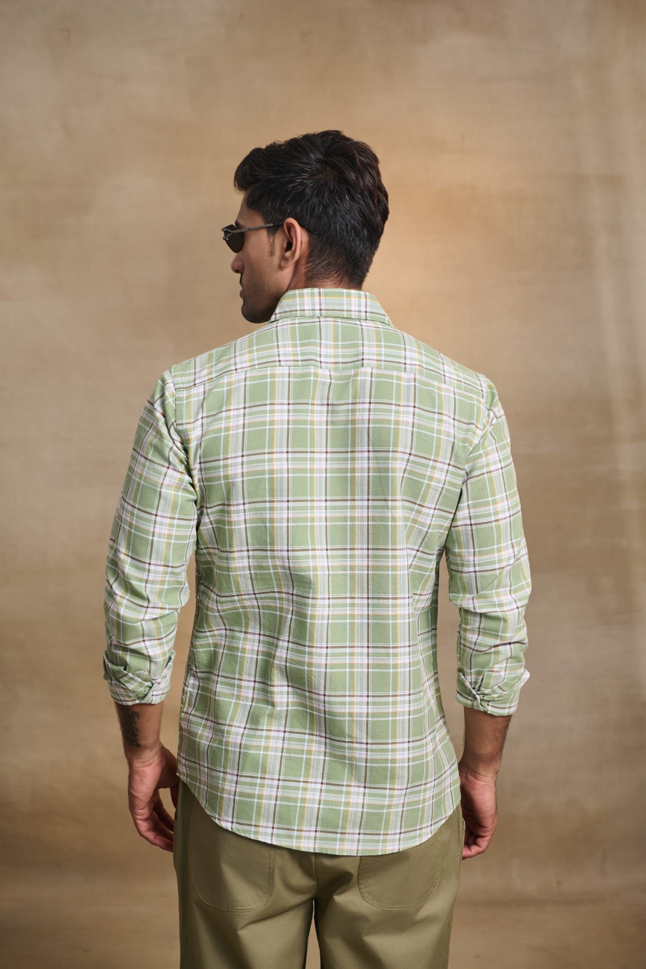 Oxford Check Shirt with 1 Patch Pocket - Light Green