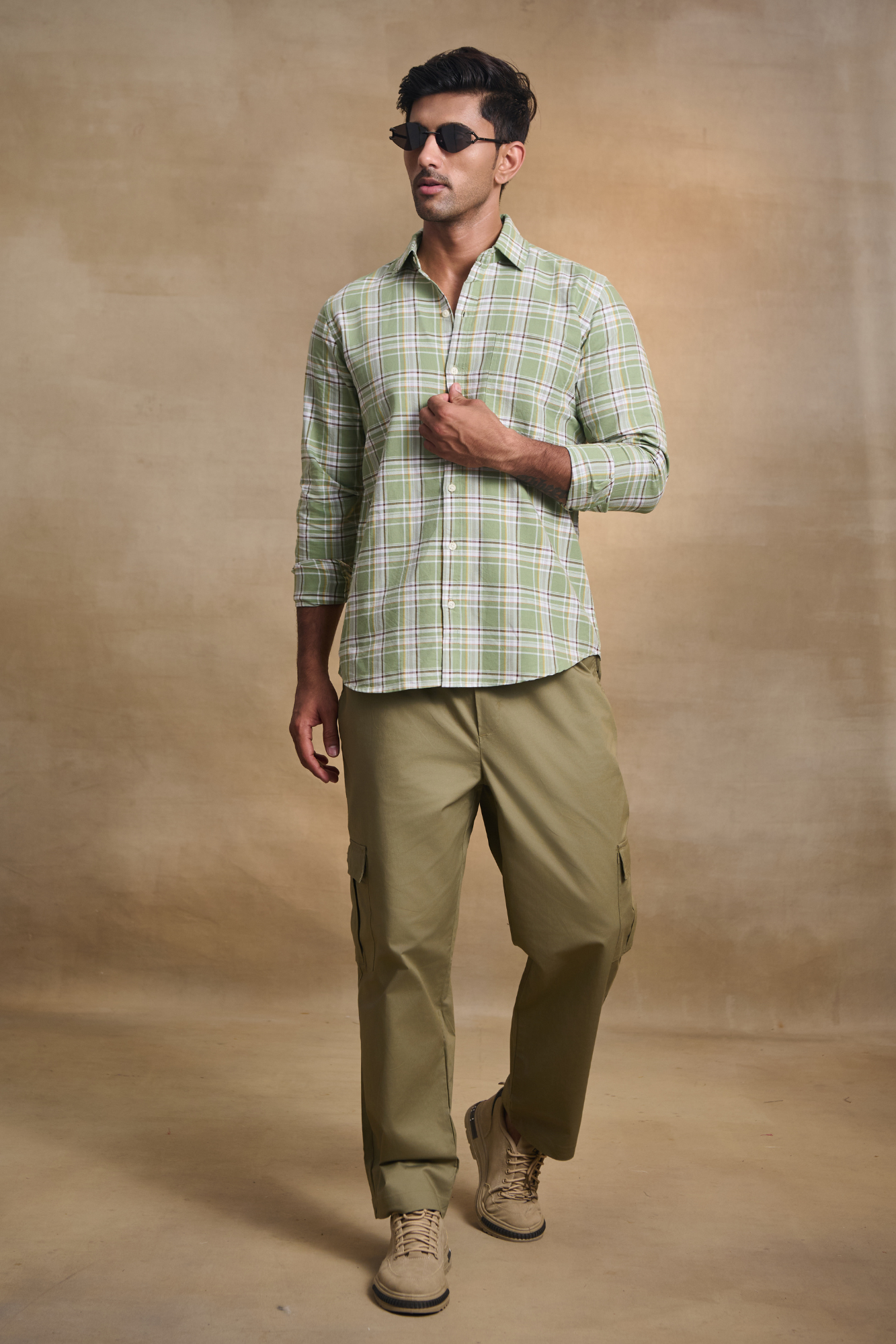 Oxford Check Shirt with 1 Patch Pocket - Light Green