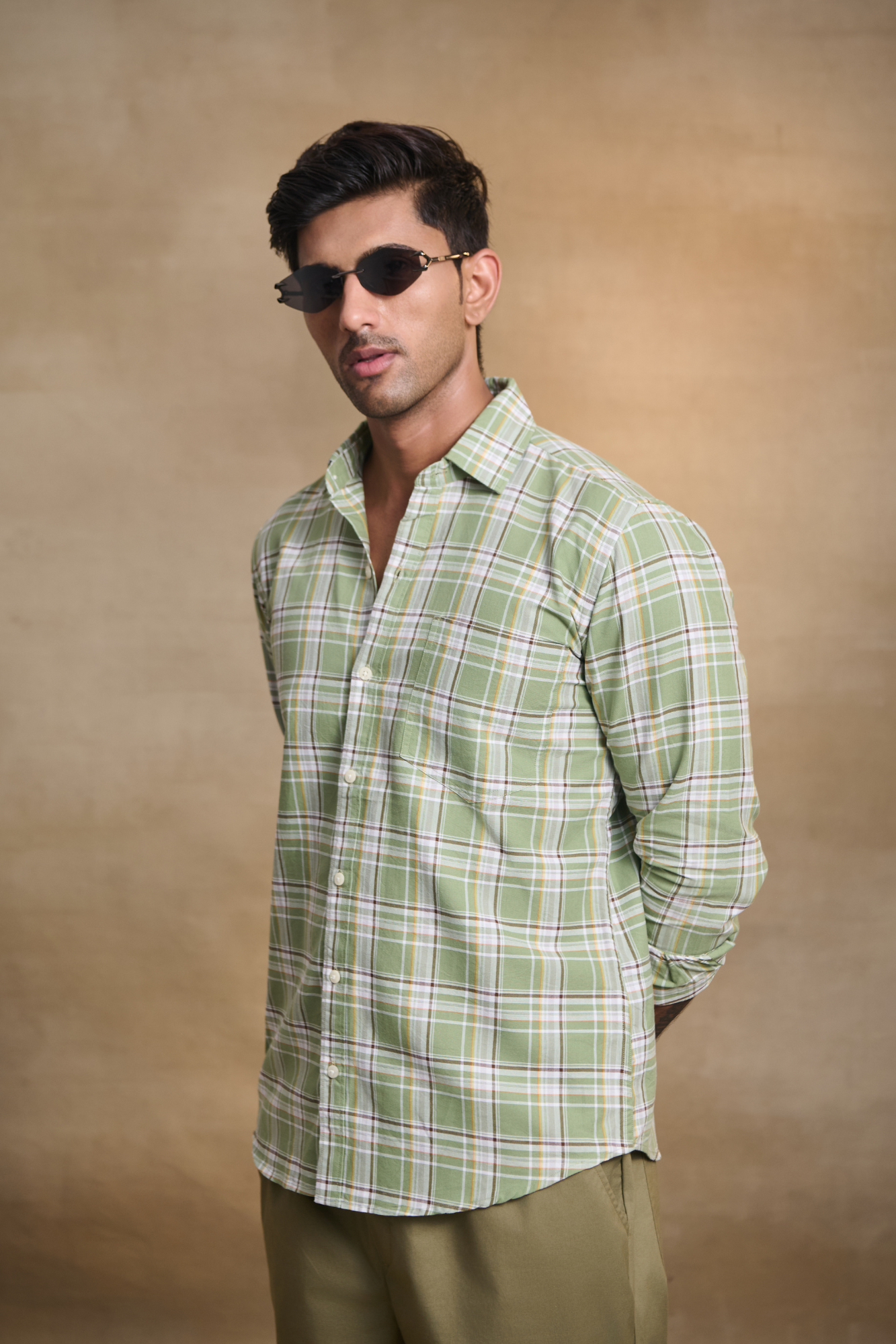 Oxford Check Shirt with 1 Patch Pocket - Light Green