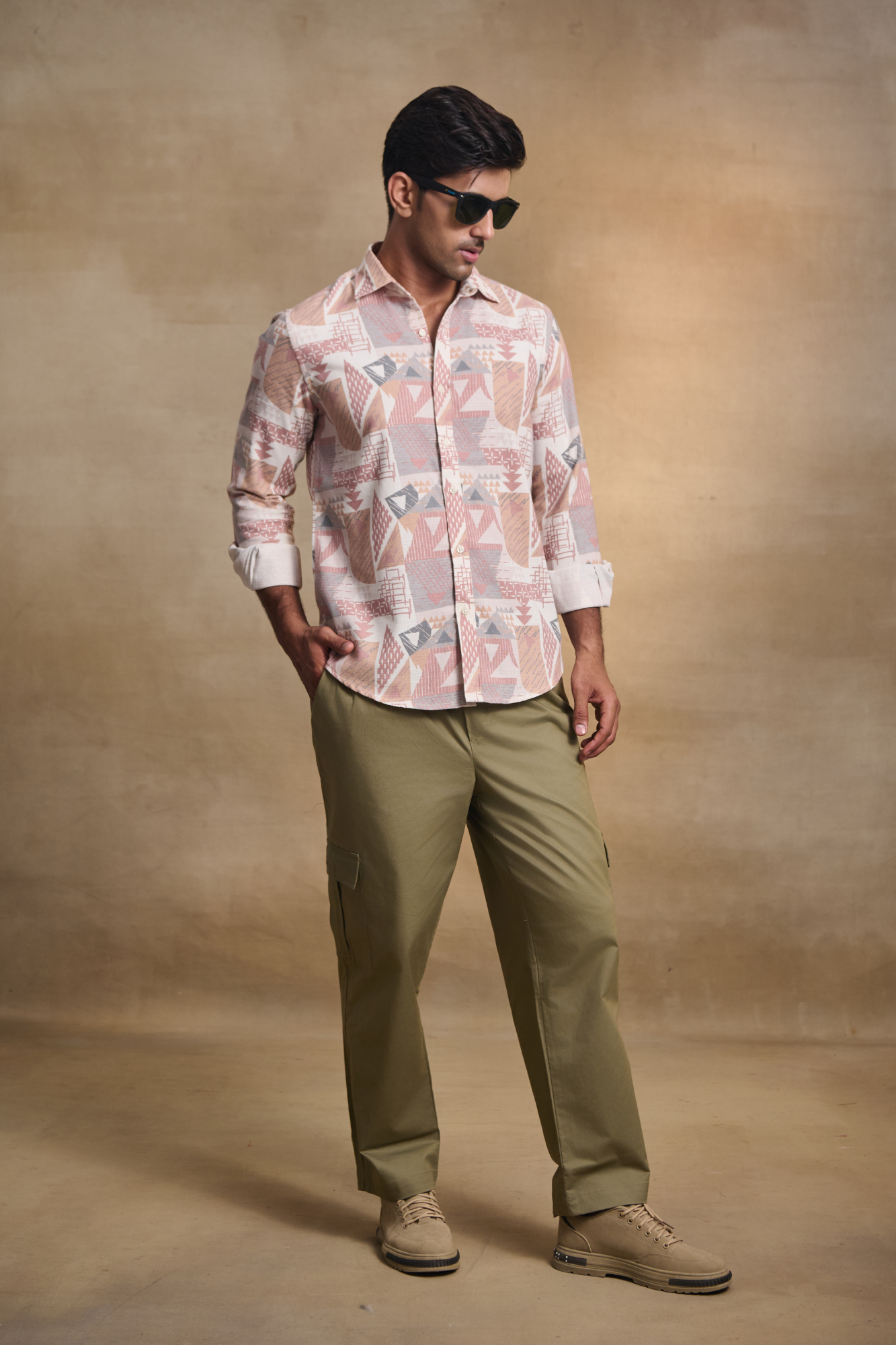 Premium Digital Blaze Natural Classic Full Sleeves Shirt - Peach