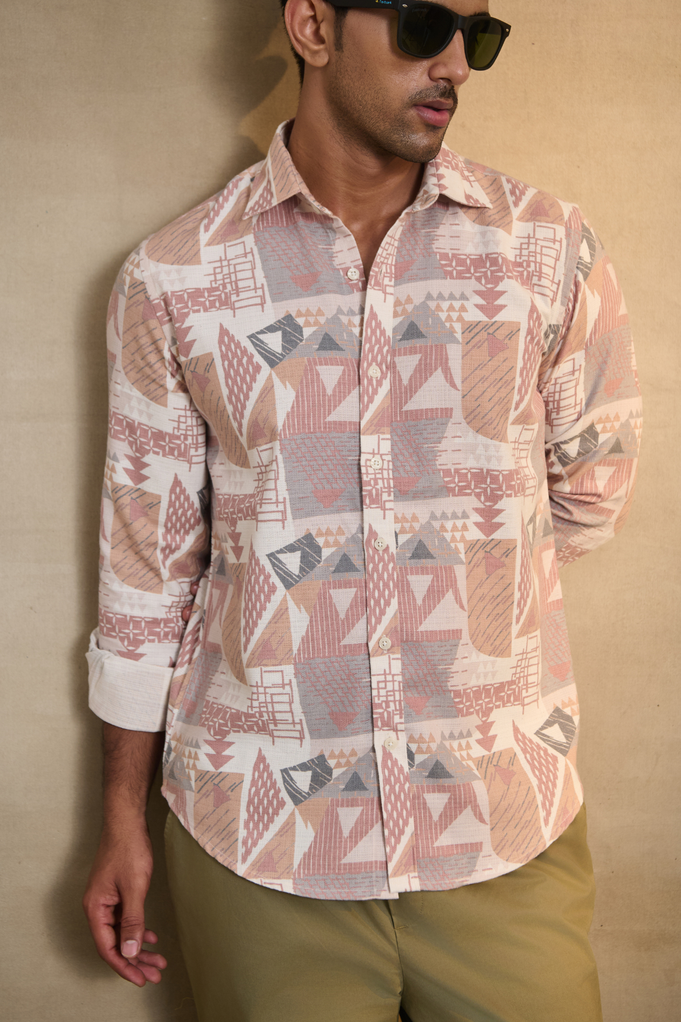 Premium Digital Blaze Natural Classic Full Sleeves Shirt - Peach