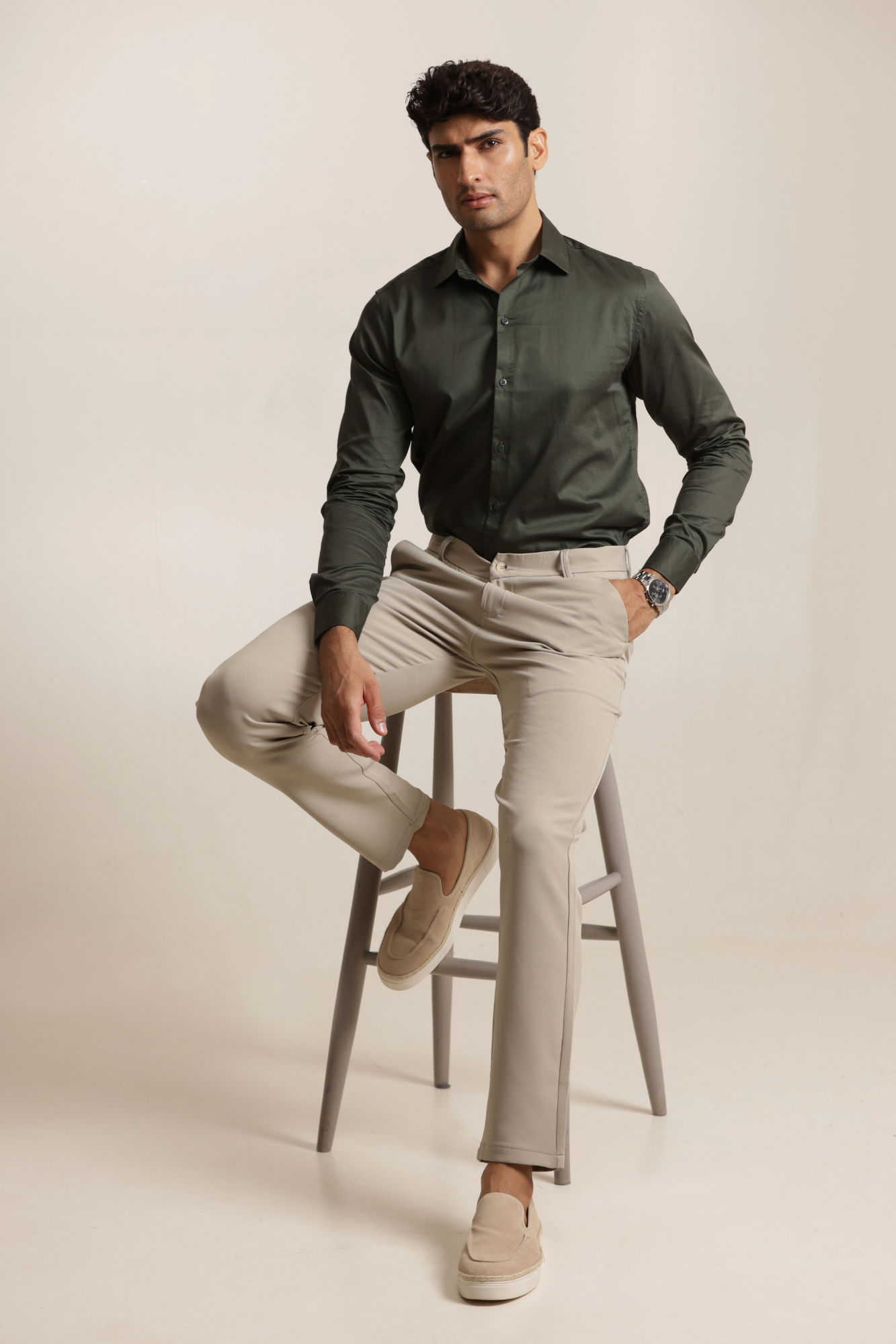 Essential Satin Shirt - Bottle Green