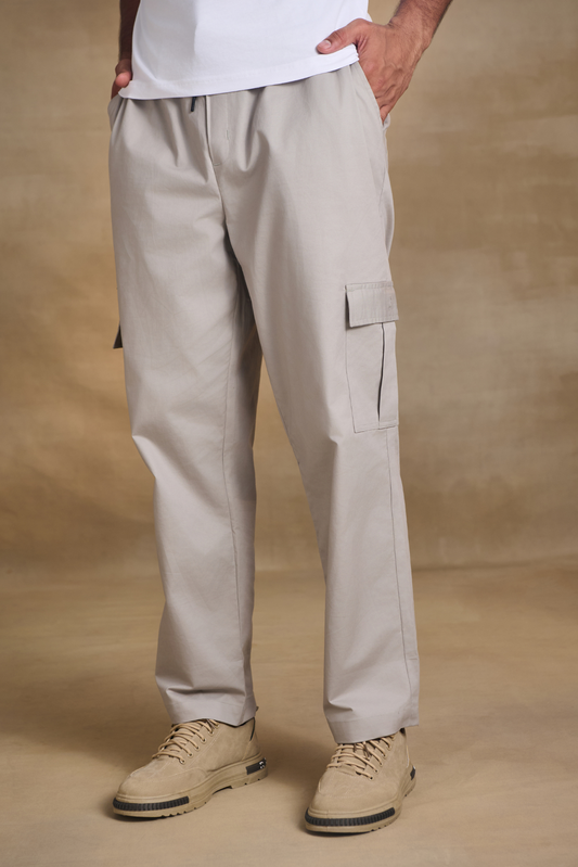 Mens Relaxed Fit Trousers/Baggy Cargo - Light Grey