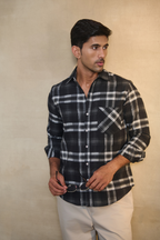 Regular Fit Melange Check Shirt - Black