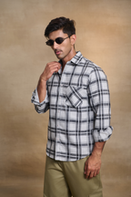 Regular Fit Melange Check Shirt - White