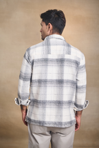 Brushed Check Oversize Shirt with Flapped Double Pocket - Off White