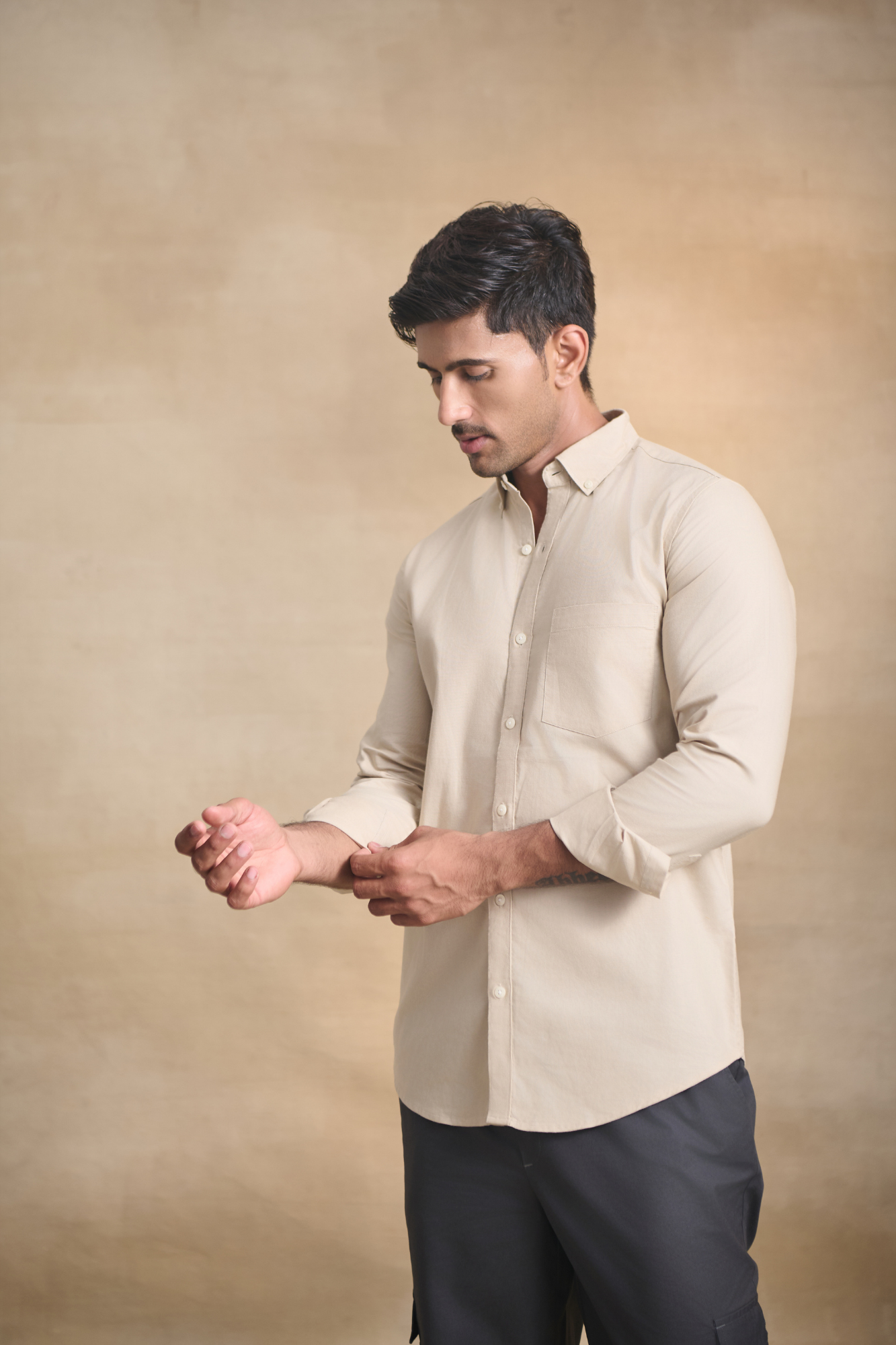 Premium Oxford Solid Shirt - Beige