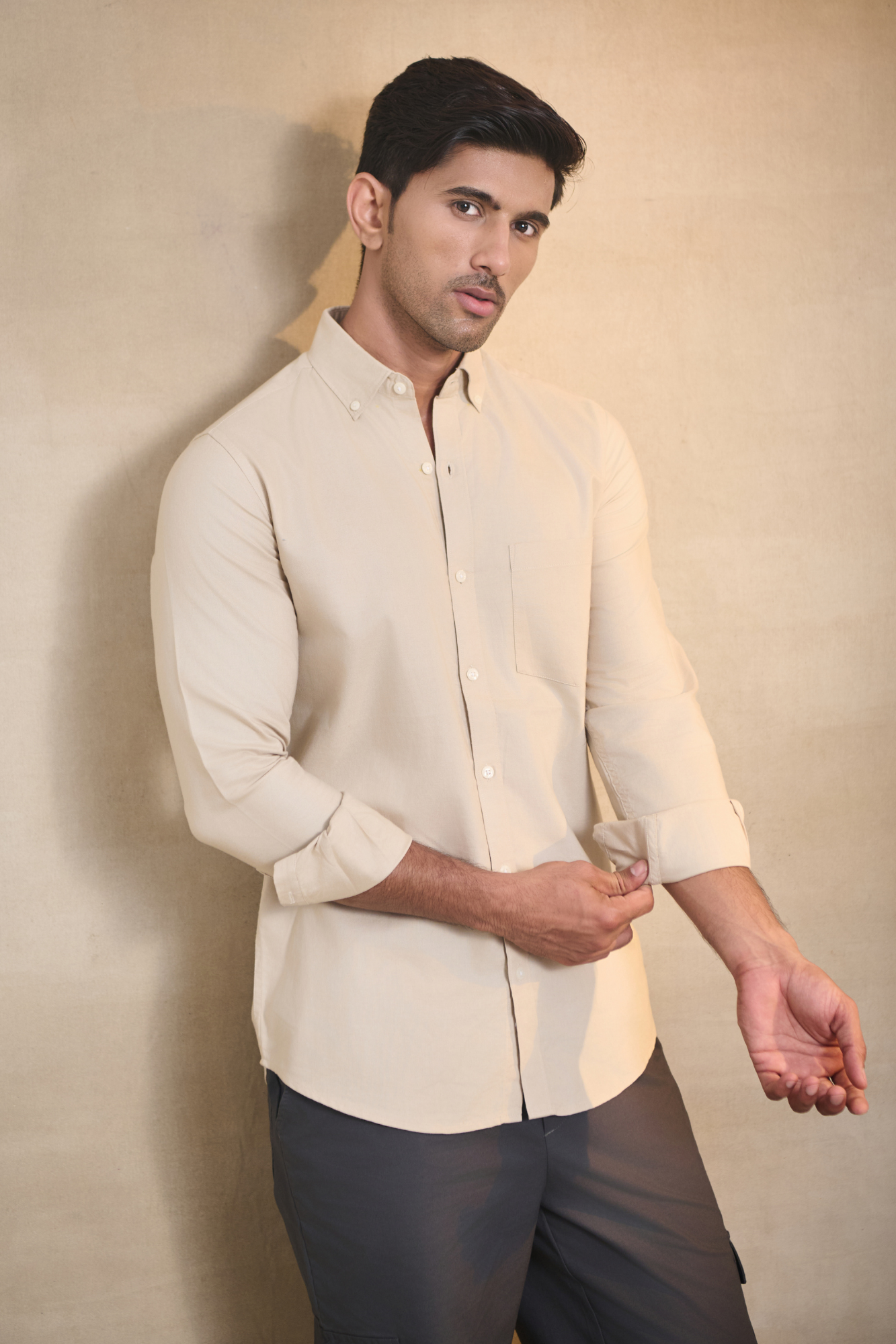 Premium Oxford Solid Shirt - Beige