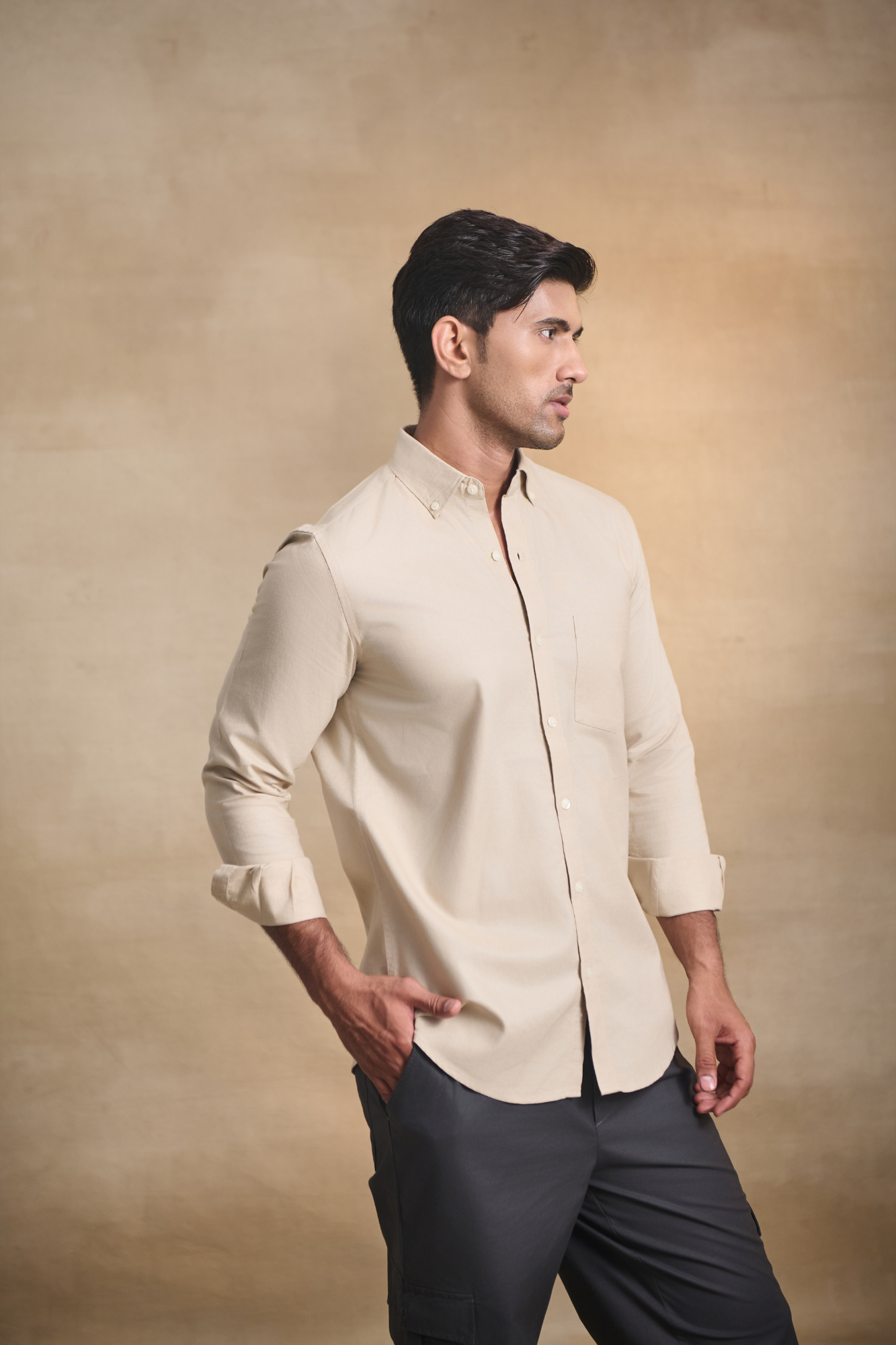 Premium Oxford Solid Shirt - Beige
