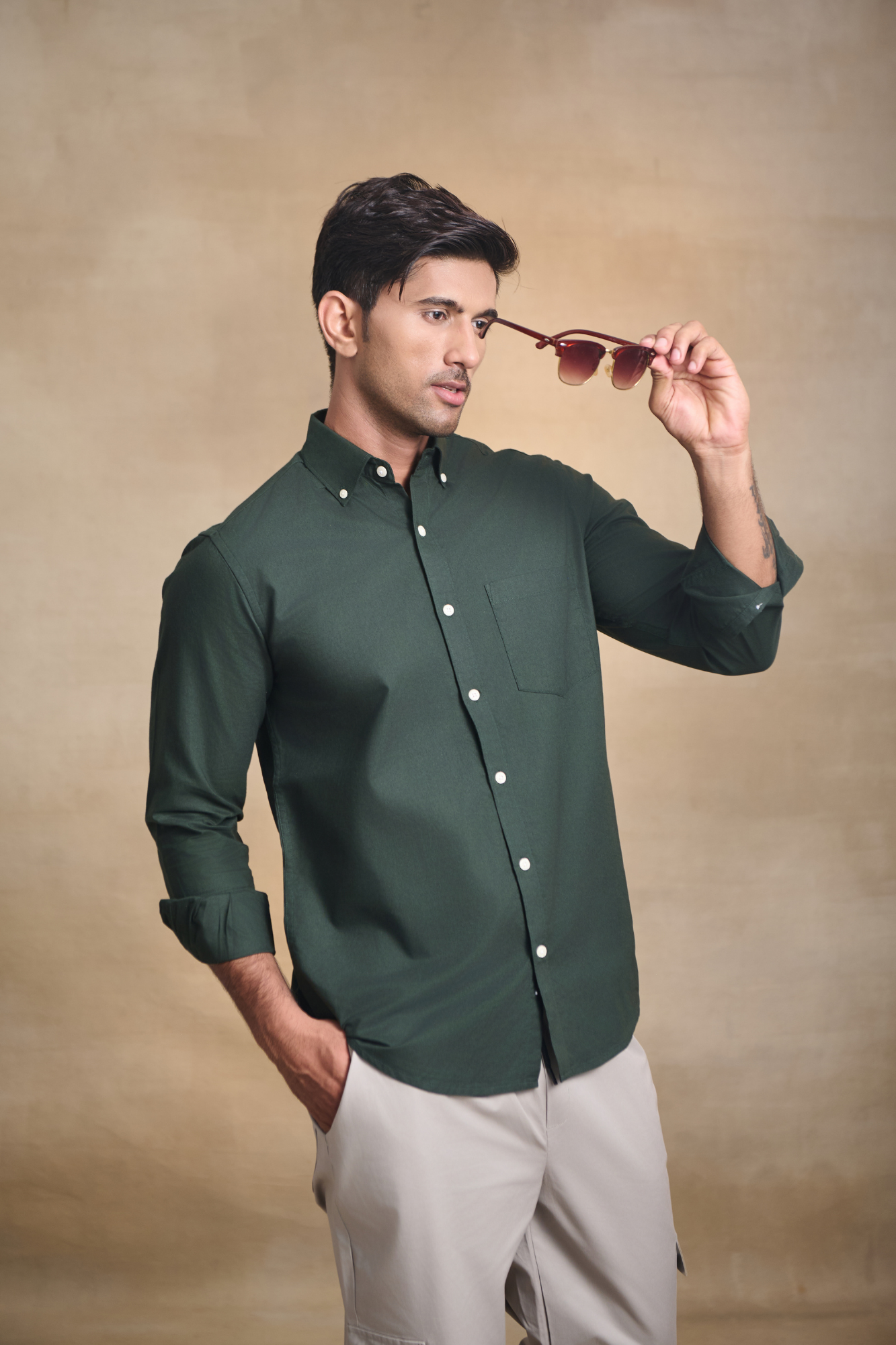 Premium Oxford Solid Shirt - Bottle Green
