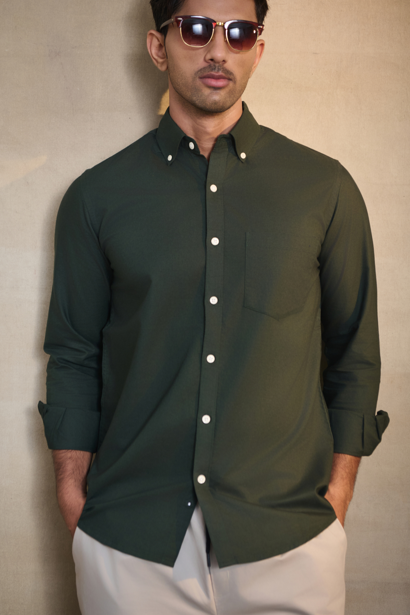 Premium Oxford Solid Shirt - Bottle Green