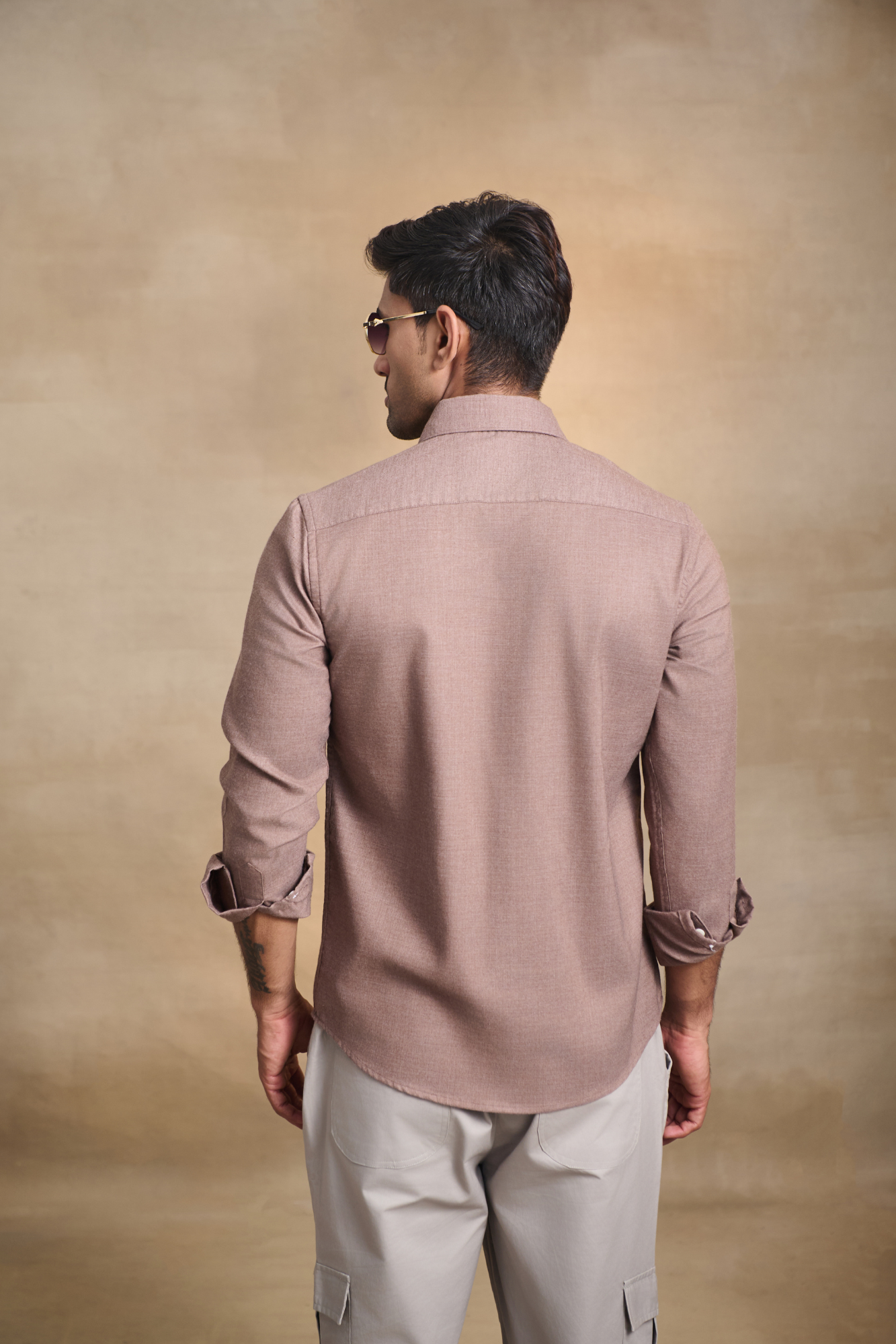 Premium Solid Melange Button Down Shirt - Beige