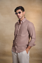 Premium Solid Melange Button Down Shirt - Beige