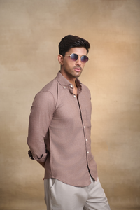 Premium Solid Melange Button Down Shirt - Beige