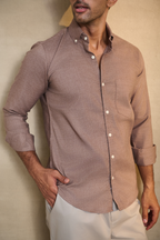 Premium Solid Melange Button Down Shirt - Beige