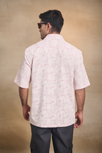 Half Sleeves Printed Classic Collar Oversize Shirt - Pink