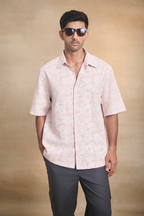 Half Sleeves Printed Classic Collar Oversize Shirt - Pink