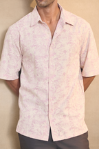 Half Sleeves Printed Classic Collar Oversize Shirt - Pink