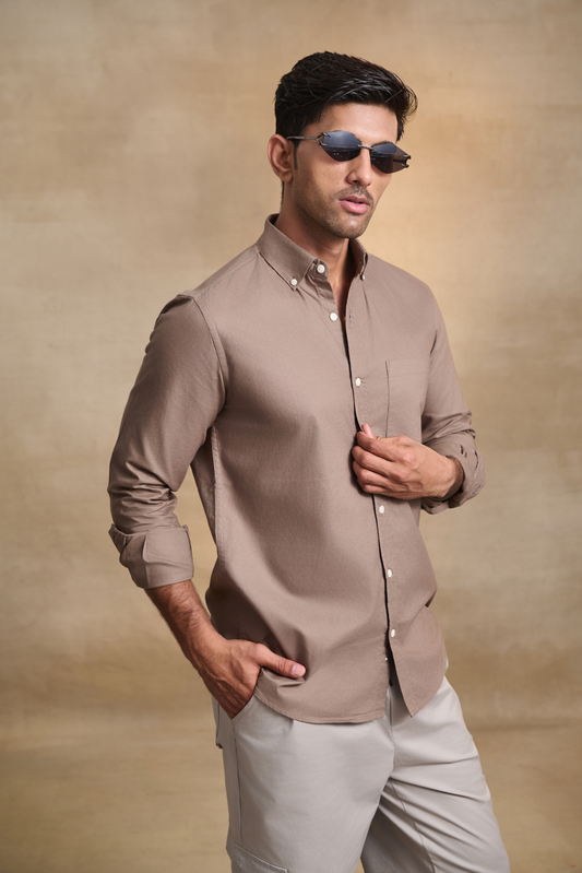 Premium Oxford Solid Shirt - Brown