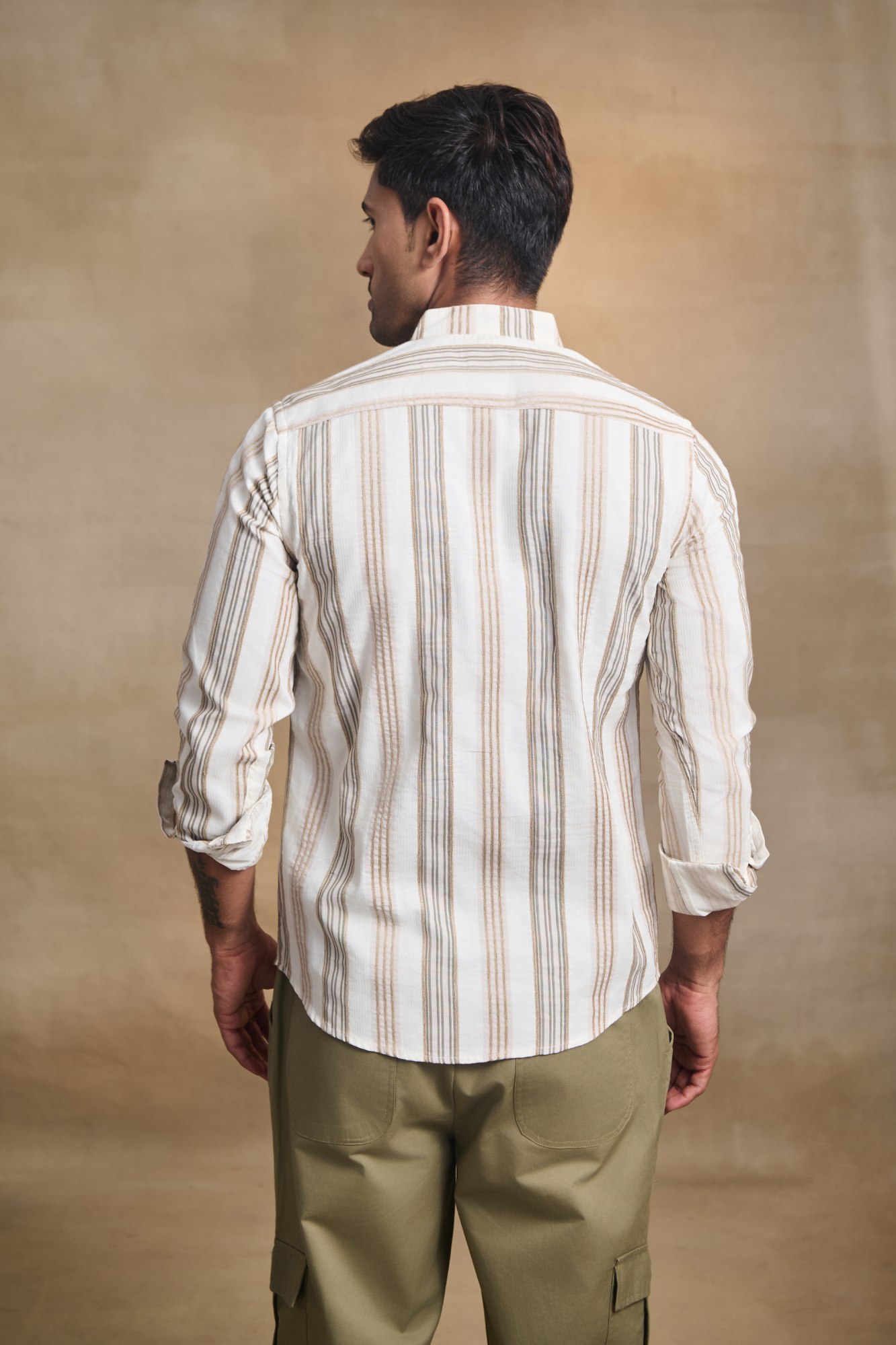Velvet Striped Casual Shirt - Off White
