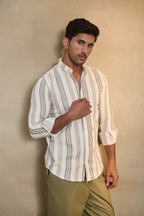 Velvet Striped Casual Shirt - Off White