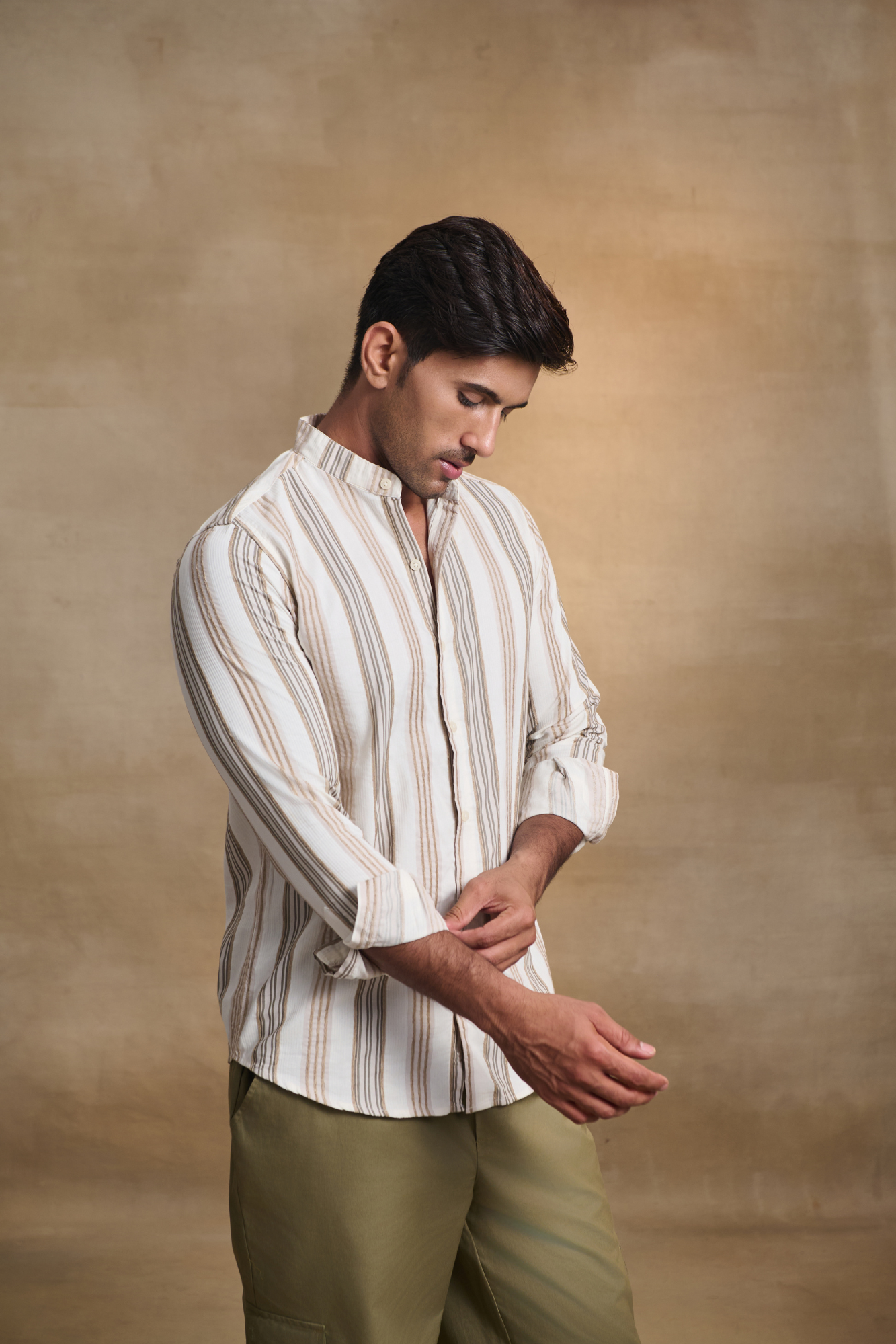 Velvet Striped Casual Shirt - Off White