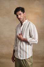 Velvet Striped Casual Shirt - Off White