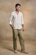 Velvet Striped Casual Shirt - Off White