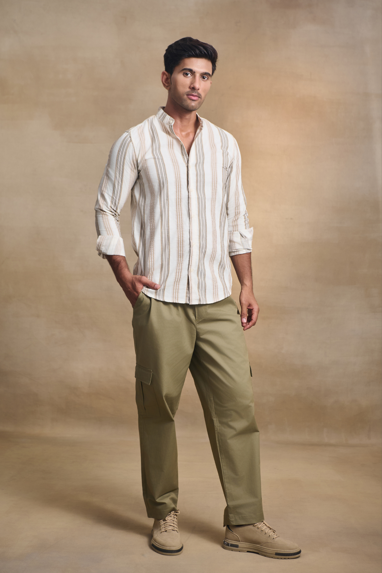 Velvet Striped Casual Shirt - Off White