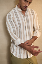 Velvet Striped Casual Shirt - Off White