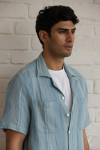 Boxy Cuban Collar Shirt - Blue