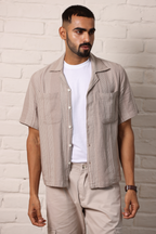 Boxy Cuban Collar Shirt - Brown