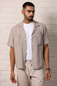 Boxy Cuban Collar Shirt - Brown