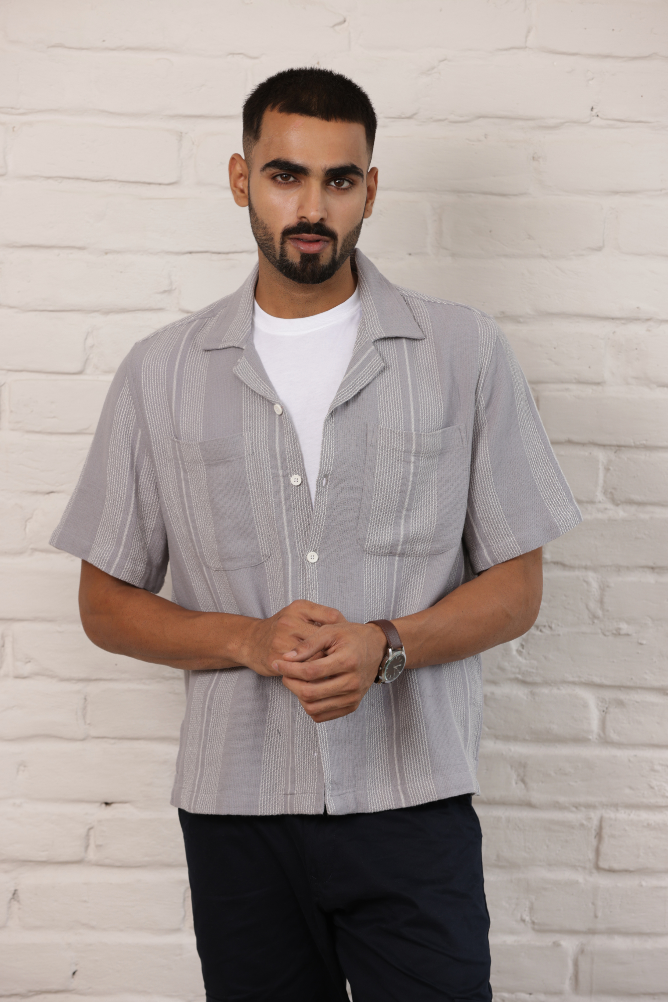 Boxy Cuban Collar Shirt - Grey