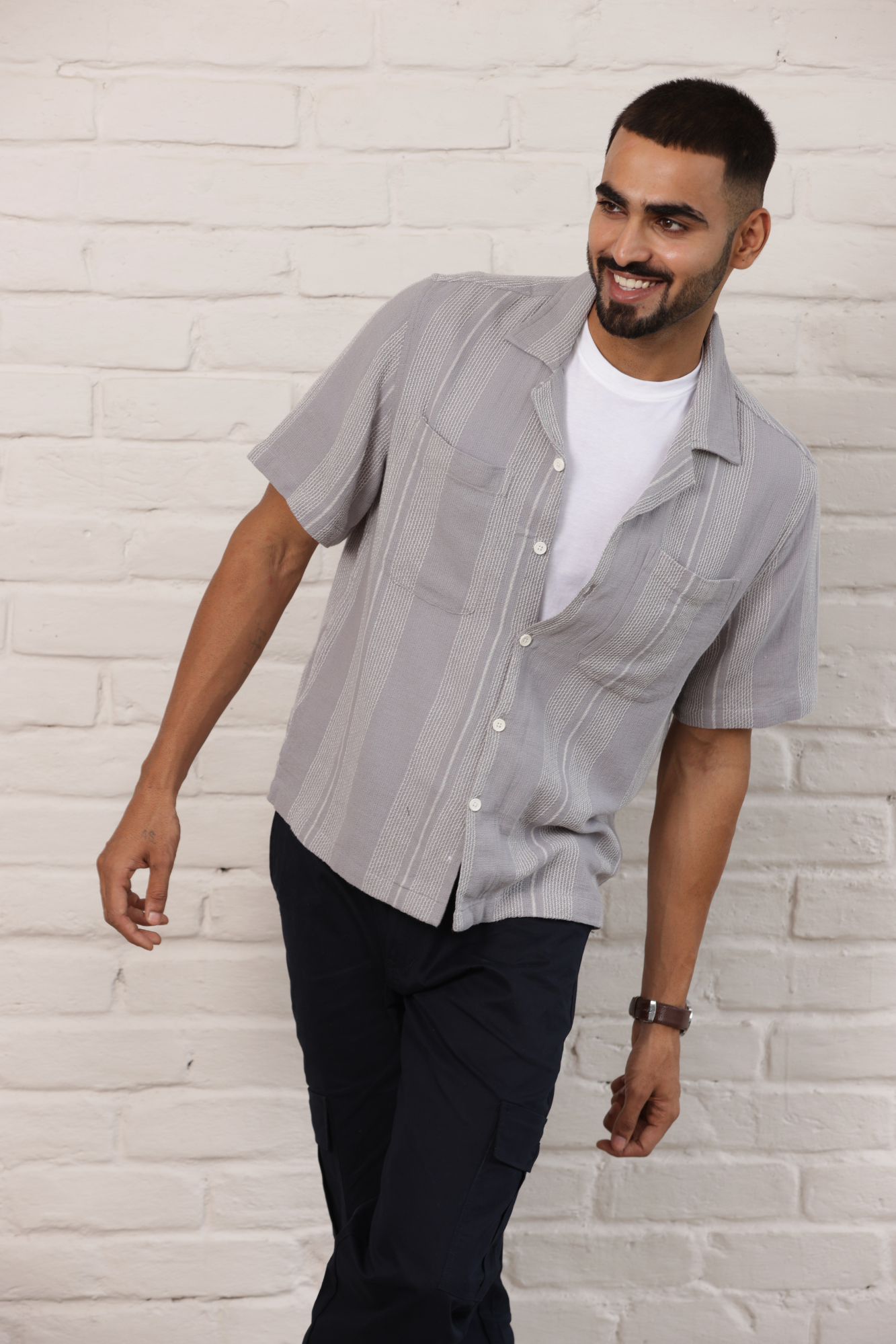 Boxy Cuban Collar Shirt - Grey