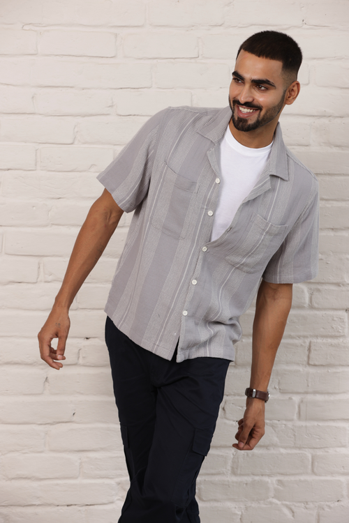 Boxy Cuban Collar Shirt - Grey