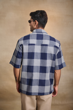 Half Sleeves Oversize Shirt with Double Patch Pocket - Blue