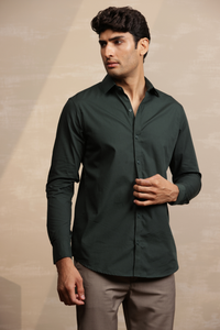 Essential Plain Premium Cotton Shirt - Bottle Green