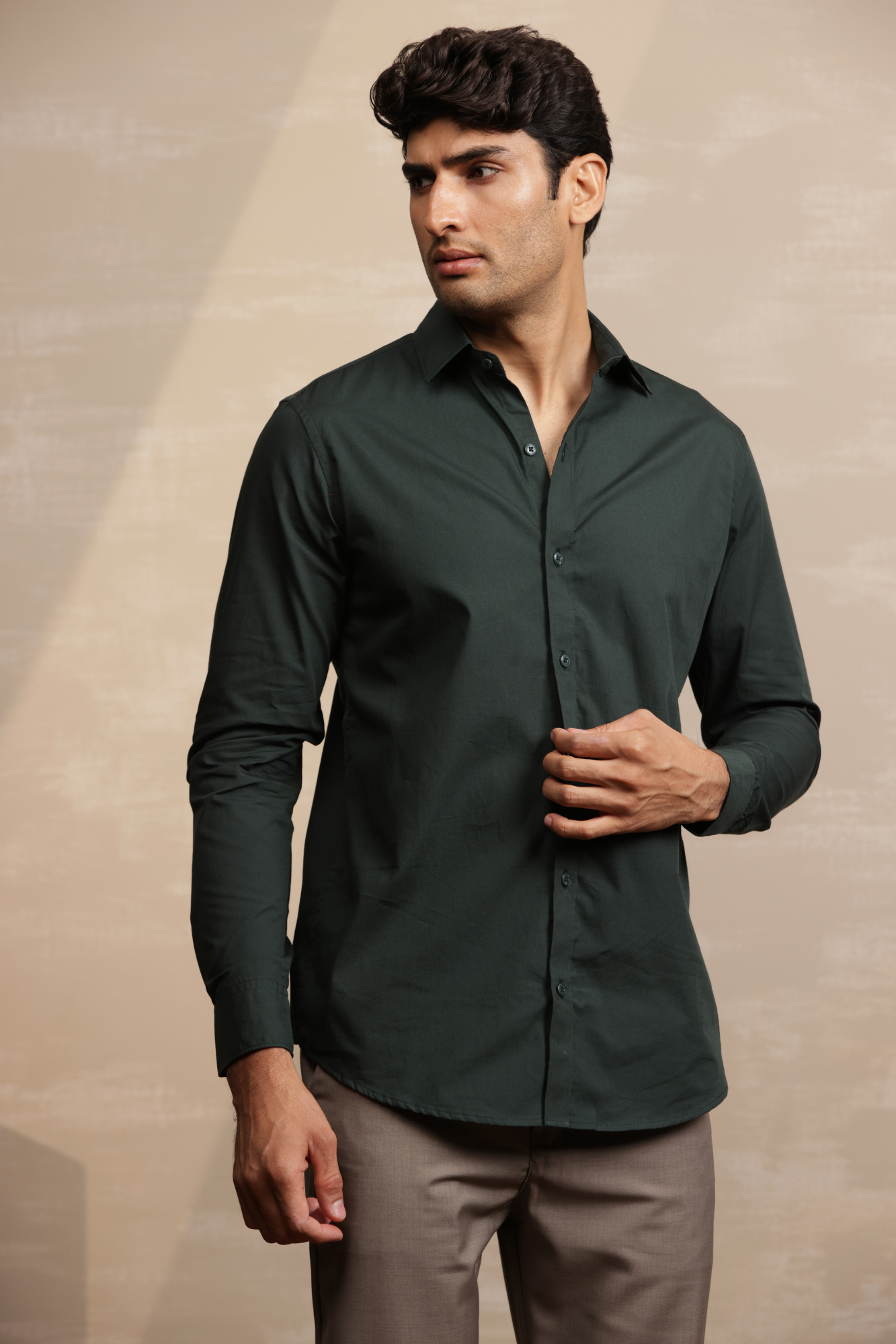 Essential Plain Premium Cotton Shirt - Bottle Green