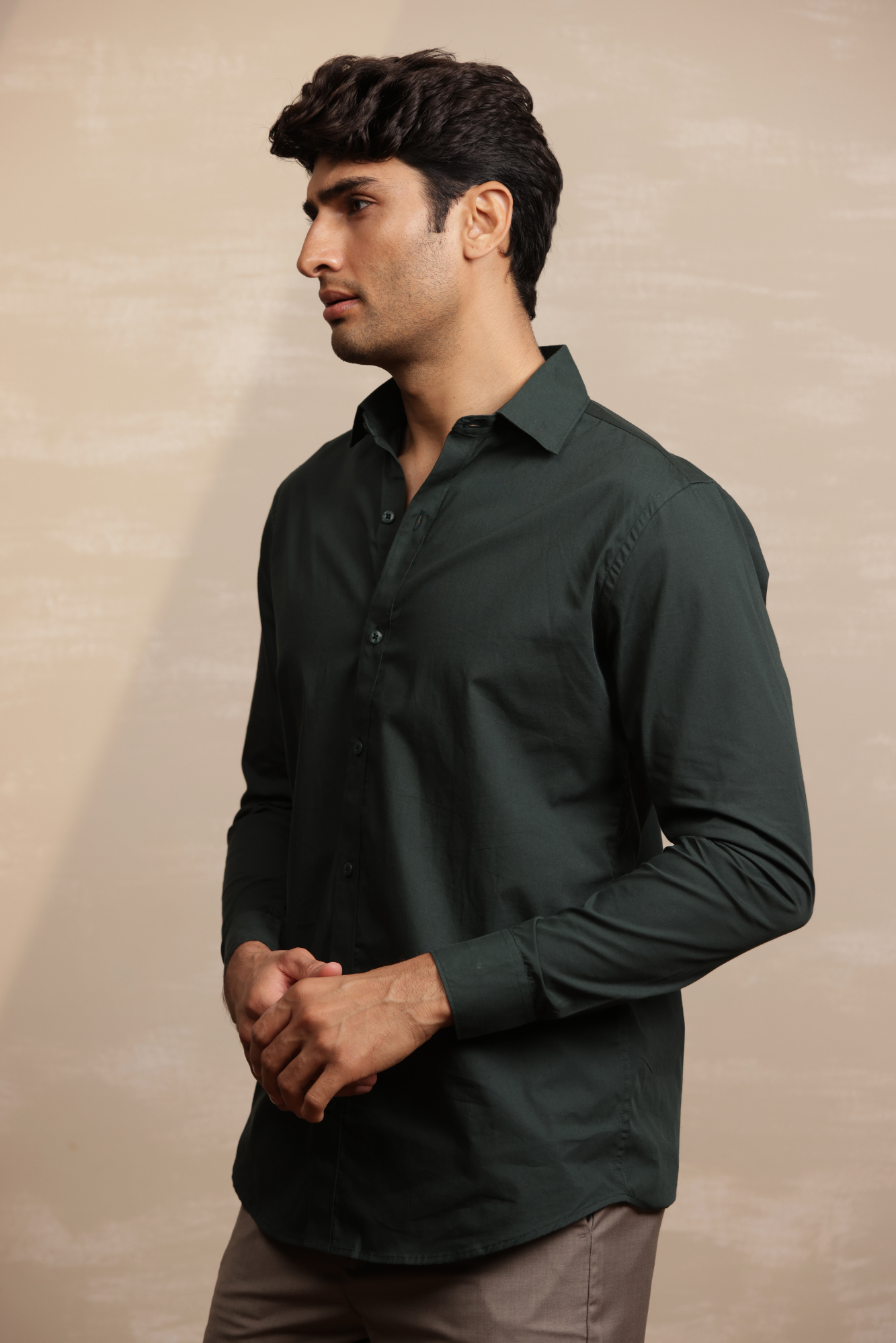Essential Plain Premium Cotton Shirt - Bottle Green