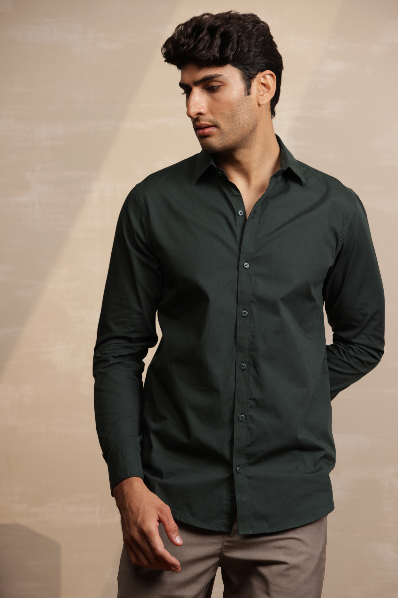 Essential Plain Premium Cotton Shirt - Bottle Green