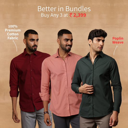 Essential Plain Premium Cotton Shirt Combo Pick Any 3 Shirts At 2399