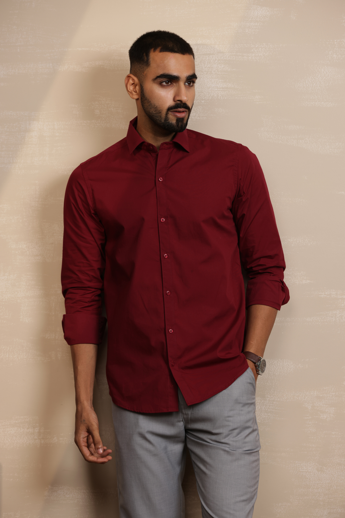 Essential Plain Premium Cotton Shirt - Maroon