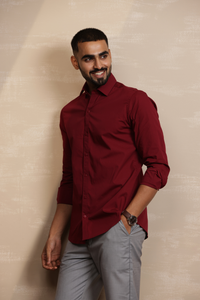 Essential Plain Premium Cotton Shirt - Maroon