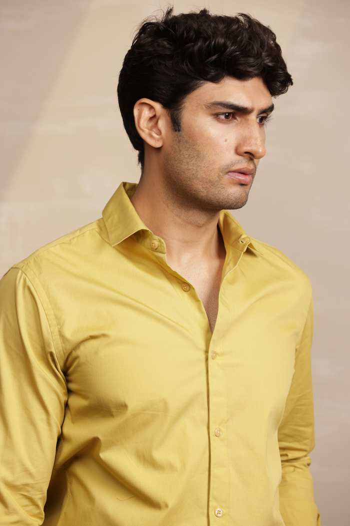 Essential Plain Premium Cotton Shirt - Mustard