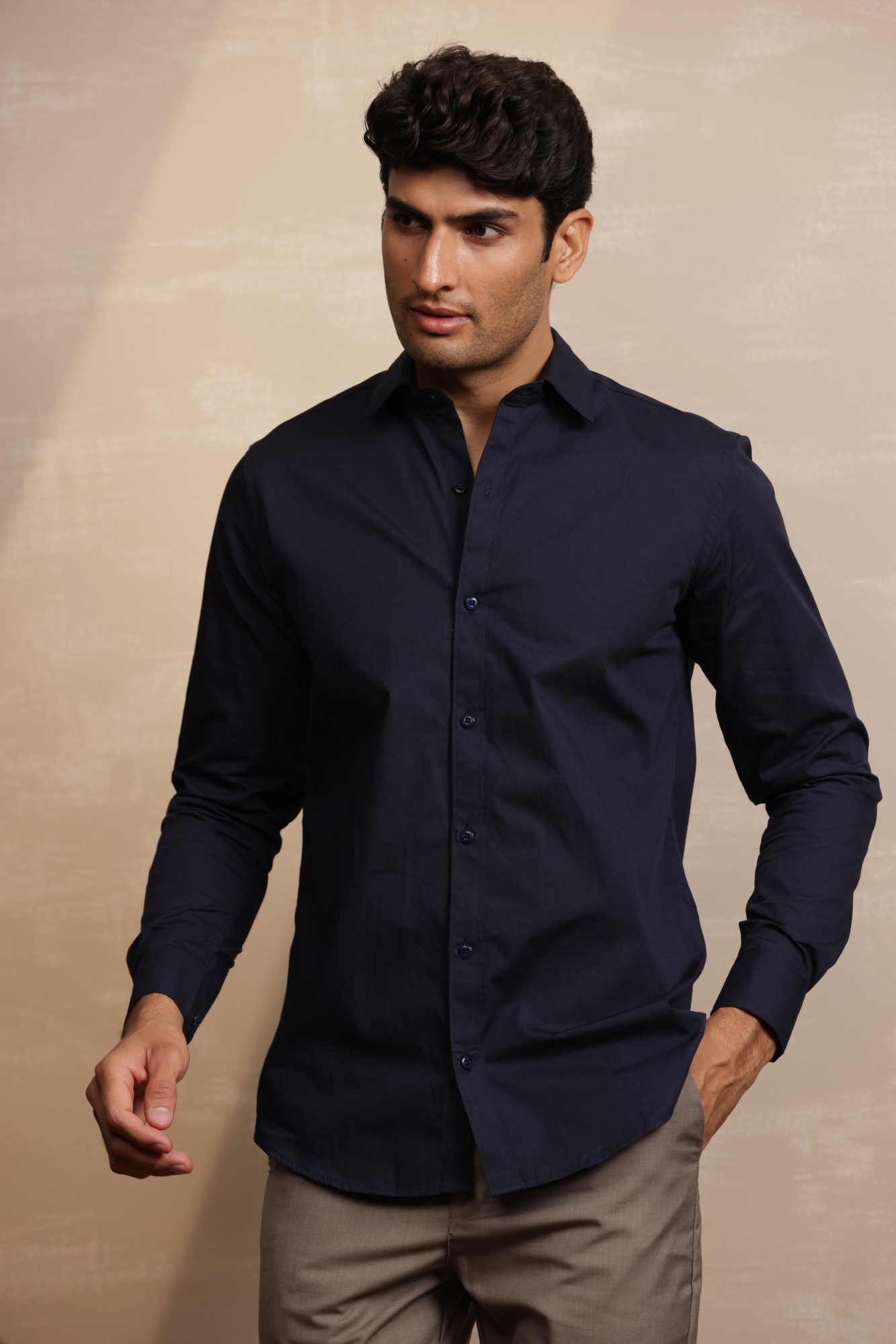 Essential Plain Premium Cotton Shirt - Navy Blue