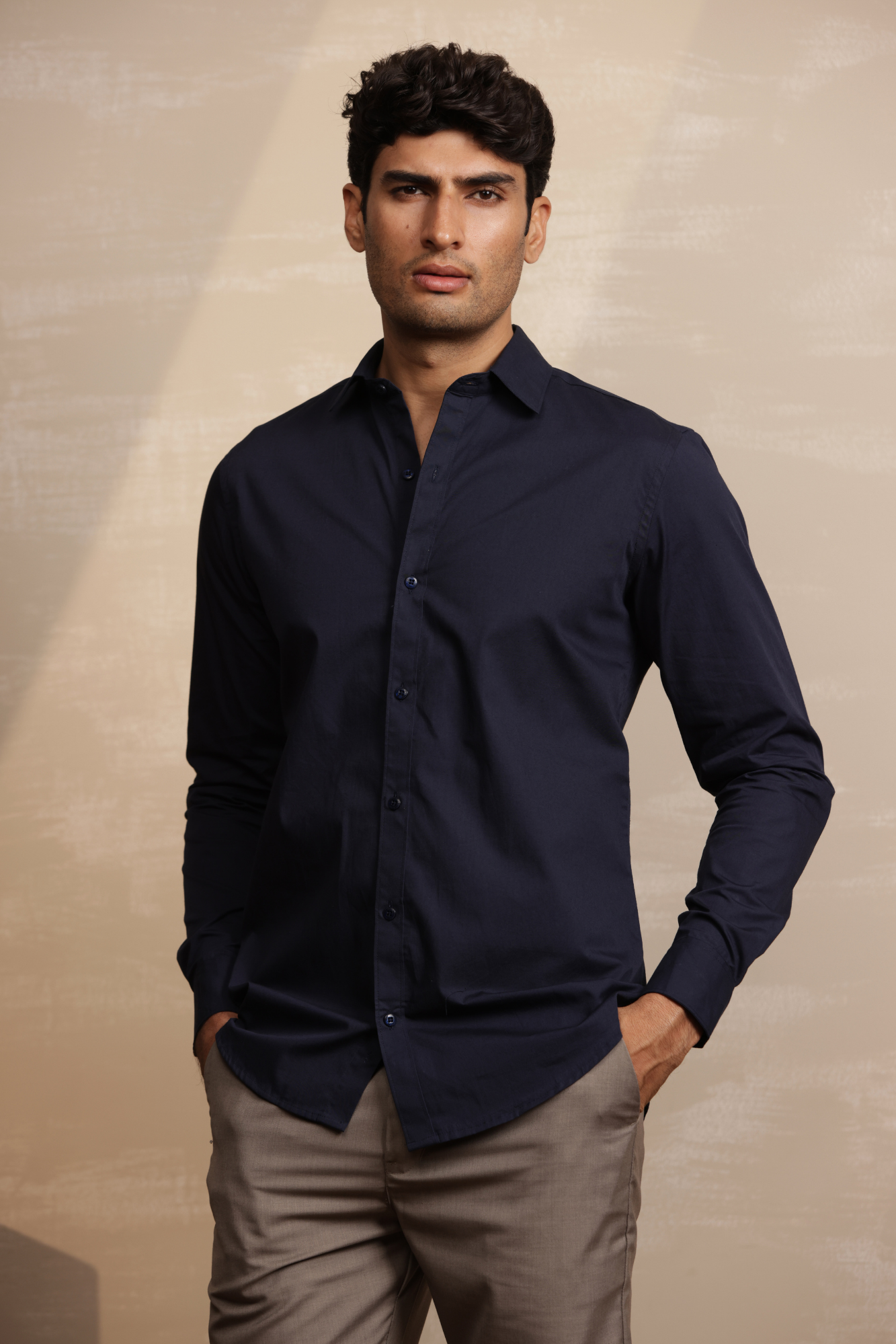 Essential Plain Premium Cotton Shirt - Navy Blue