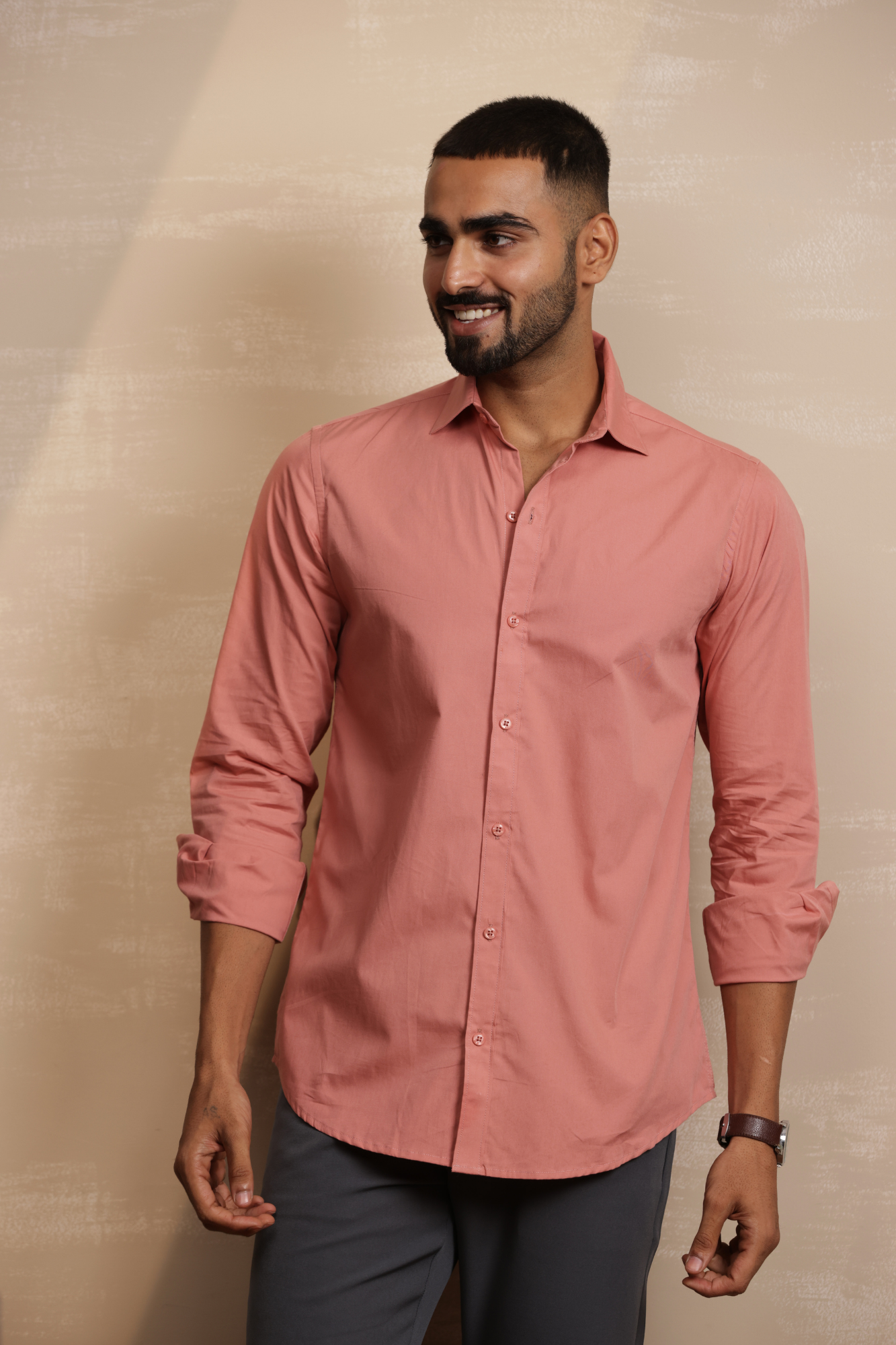Essential Plain Premium Cotton Shirt - Peach