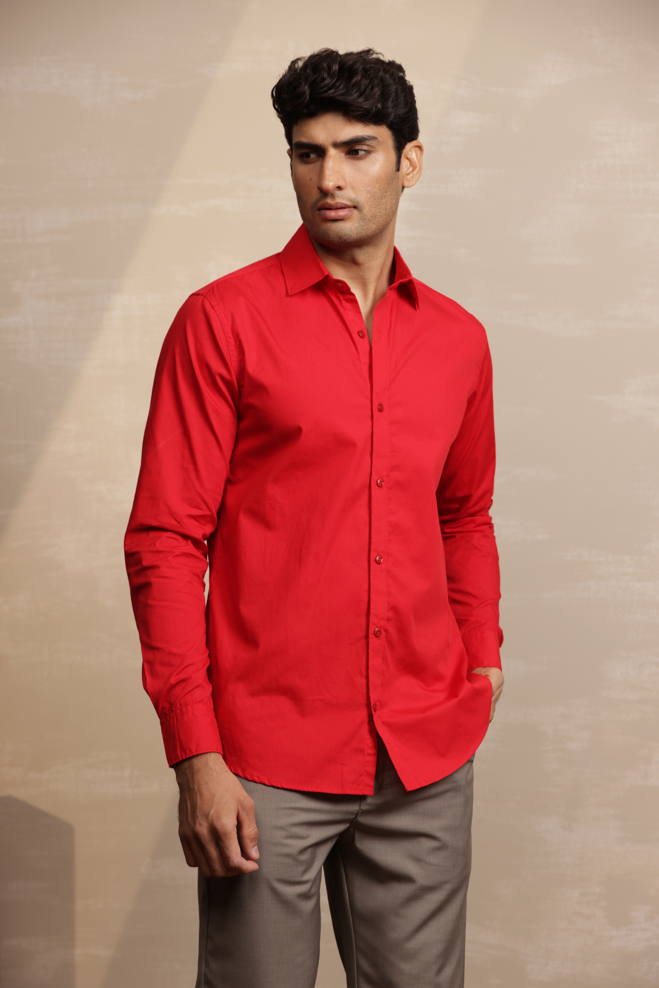 Essential Plain Premium Cotton Shirt - Red